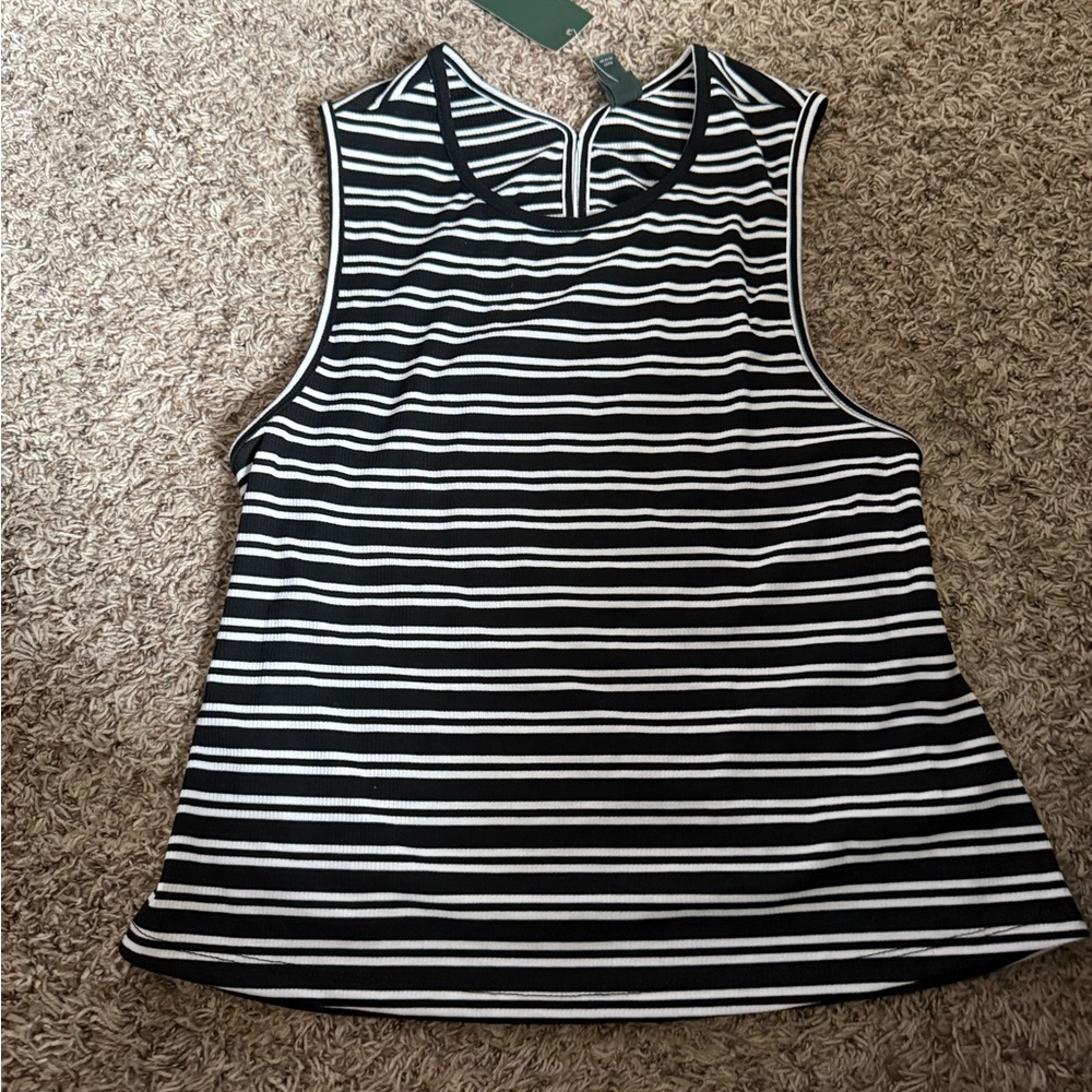 Wild Fable Women's Open Back Ribbed Tank Top Black/White Stripe XXL